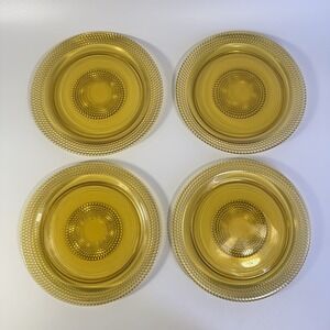 4 Vintage 8" Depression Era Honey Amber Gold Bubble Glass Dinner Salad Plate Set